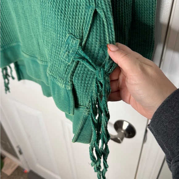 Anthropologie Saturday Sunday Aliana Green Waffle Knit Top Tie Sides Size XS - Picture 5 of 8
